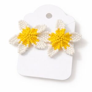 Beaded Plumeria Flower Earrings - Yellow & White